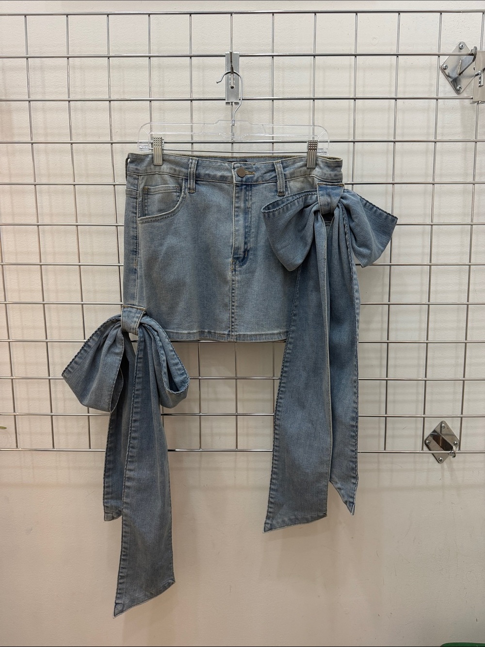 Denim Mini Skirt with Bow Details